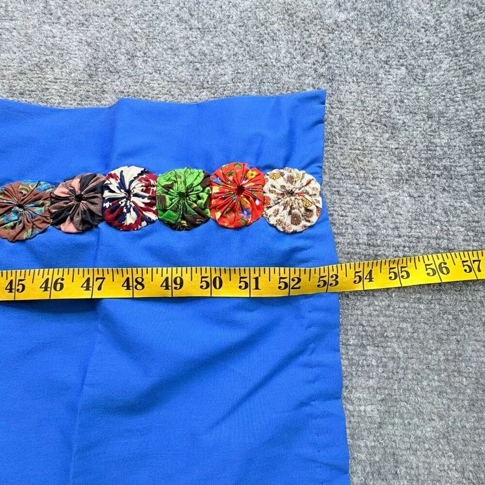 Handmade Blue Table Runner 53x17 Boho Retro Raised Fabric Flower Trim Cottage‎